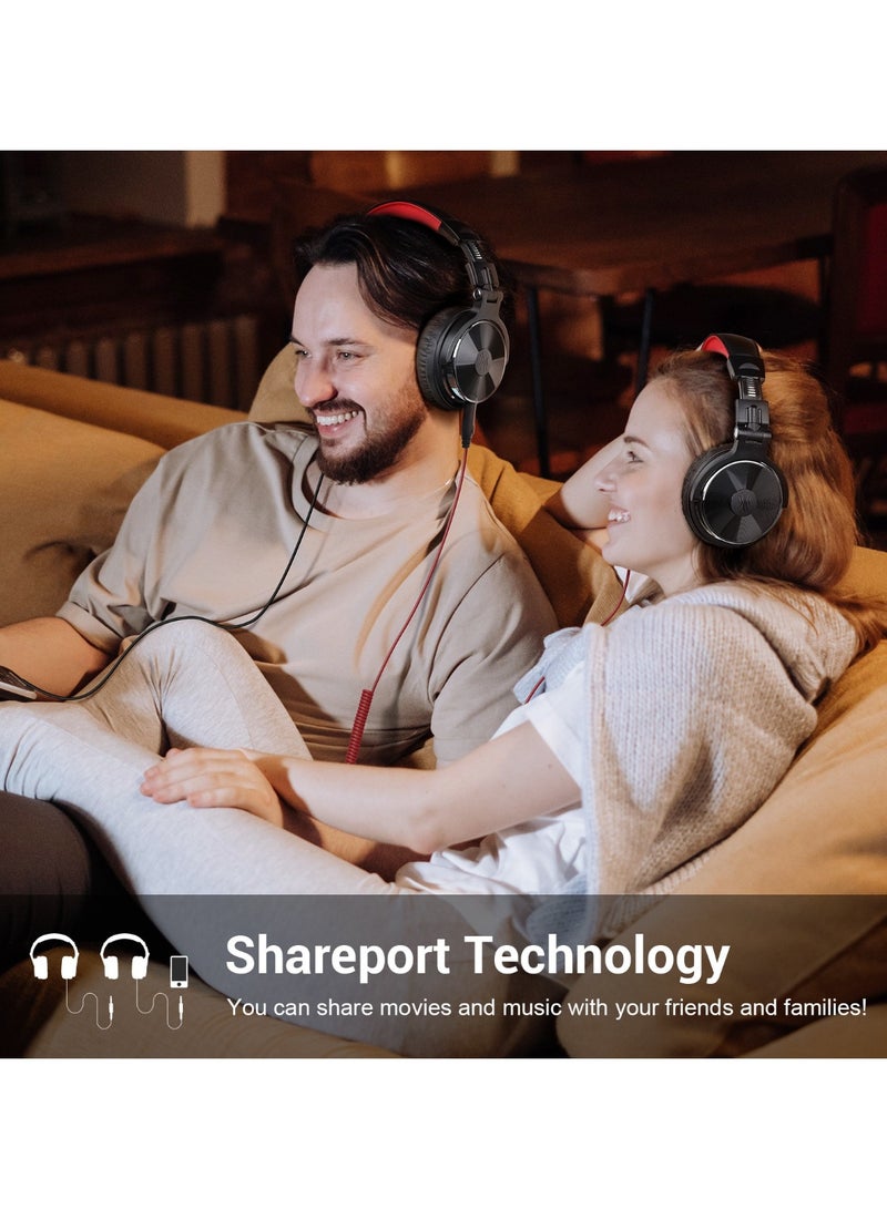 ون أوديو OneOdio Pro10 سماعات رأس سلكية مغلقة | سماعات ستوديو للمراقبة والمزج | دقة صوت عالية | جسيمات دافعة 50 مم | متوافقة مع لابتوب، كمبيوتر، غيتار، لوحة مفاتيح | جاك 1/4 إلى 3.5 مم - لون أحمر - Image 5